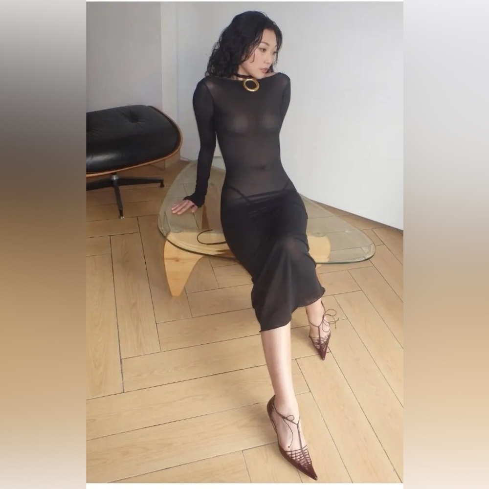 FANCI CLUB Madeline Dress Black Sheer Mesh Maxi